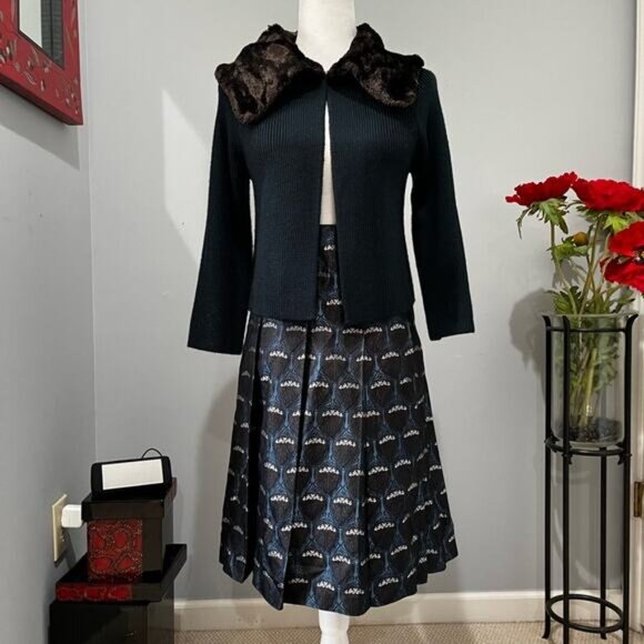 NEW Nine West Vintage Wool Faux Fur Ribbed Swing Cardigan Sweater Jacket S NWOT - Picture 2 of 15